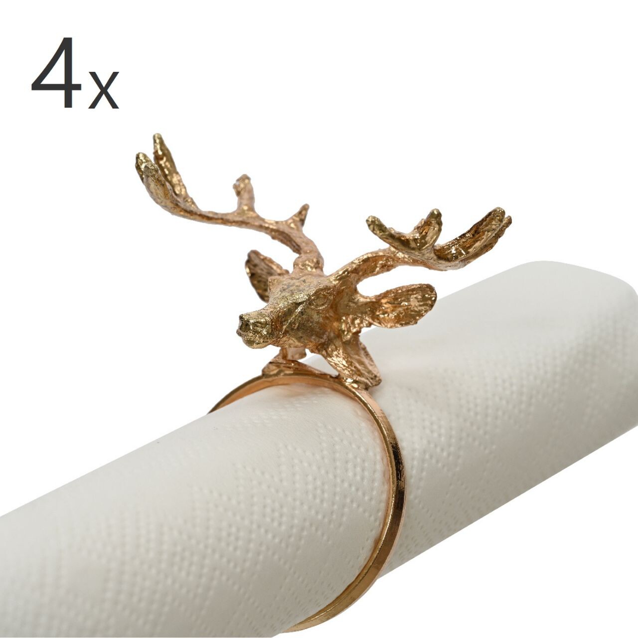 Set 4 inele de servetele Reindeer, Decoris, 5.5x3.7x3 cm, zinc, auriu - imagine 4